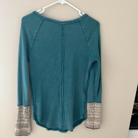 Free People Alpine Cuff Henley Thermal Blue Button Scoop Neck Long Sleeves, M - Picture 2 of 6